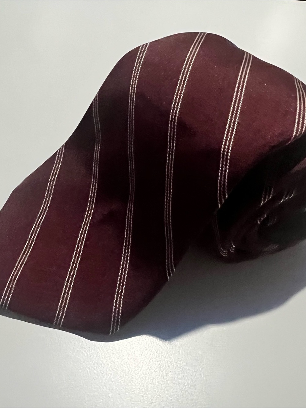 Oleg Cassini Burgundy Tie with Cream Pinstripes
